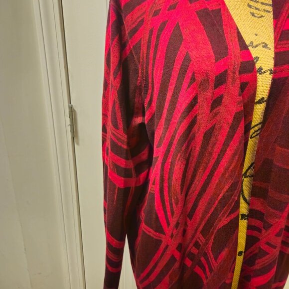 Chico’s Red Abstract Print  Extra Long Open Cardigan Size XL - Picture 7 of 9